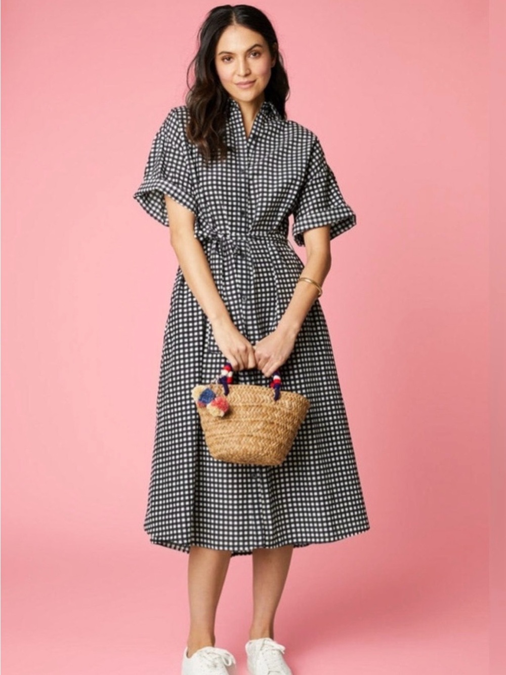 Tucker Sarah Black & White Gingham Tie-Waist Shirt Dress